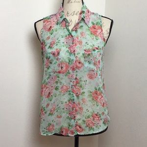 📌3/$20-Sheer, Sleeveless Floral Blouse